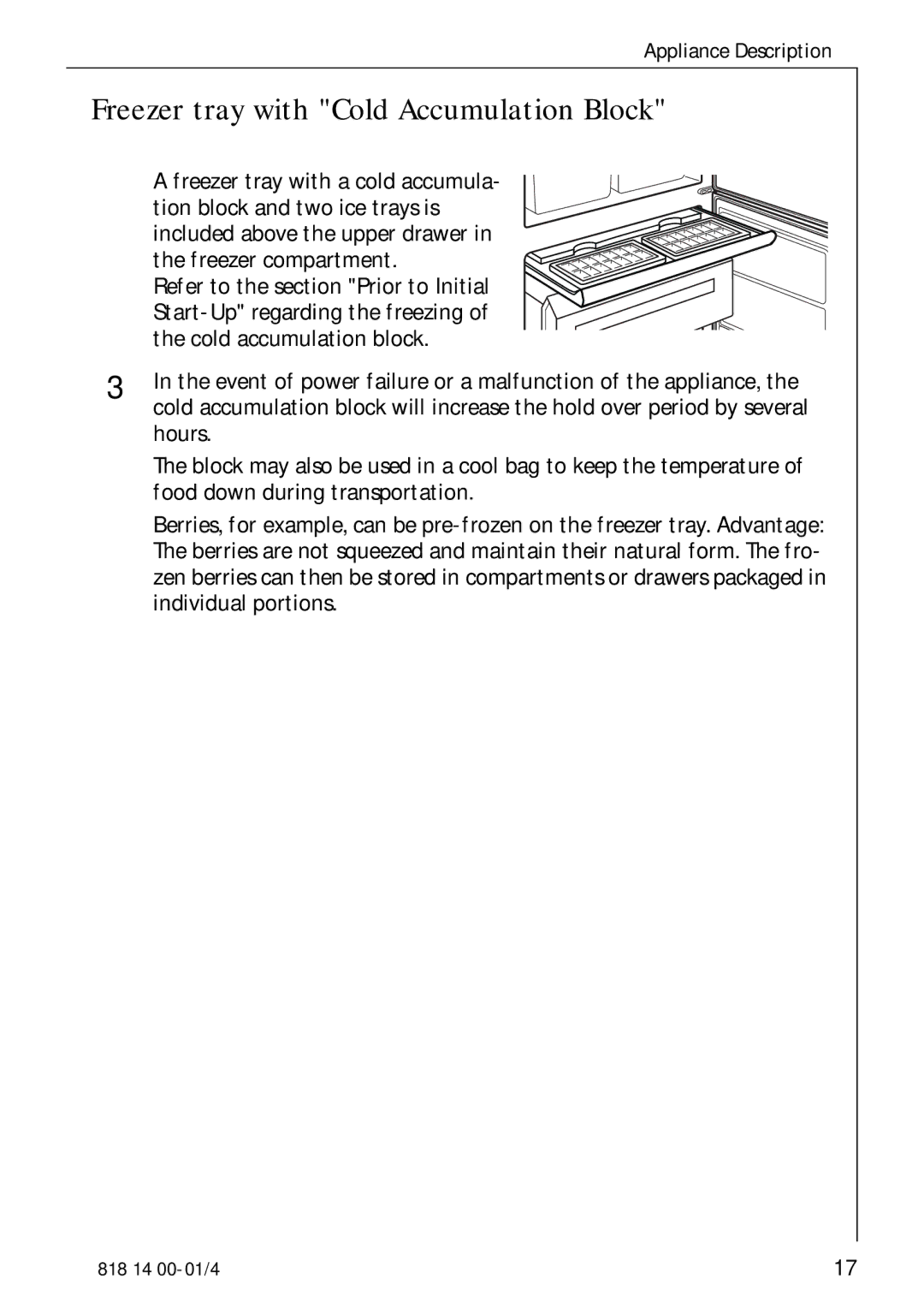 Electrolux SANTO 3274 manual Freezer tray with Cold Accumulation Block 