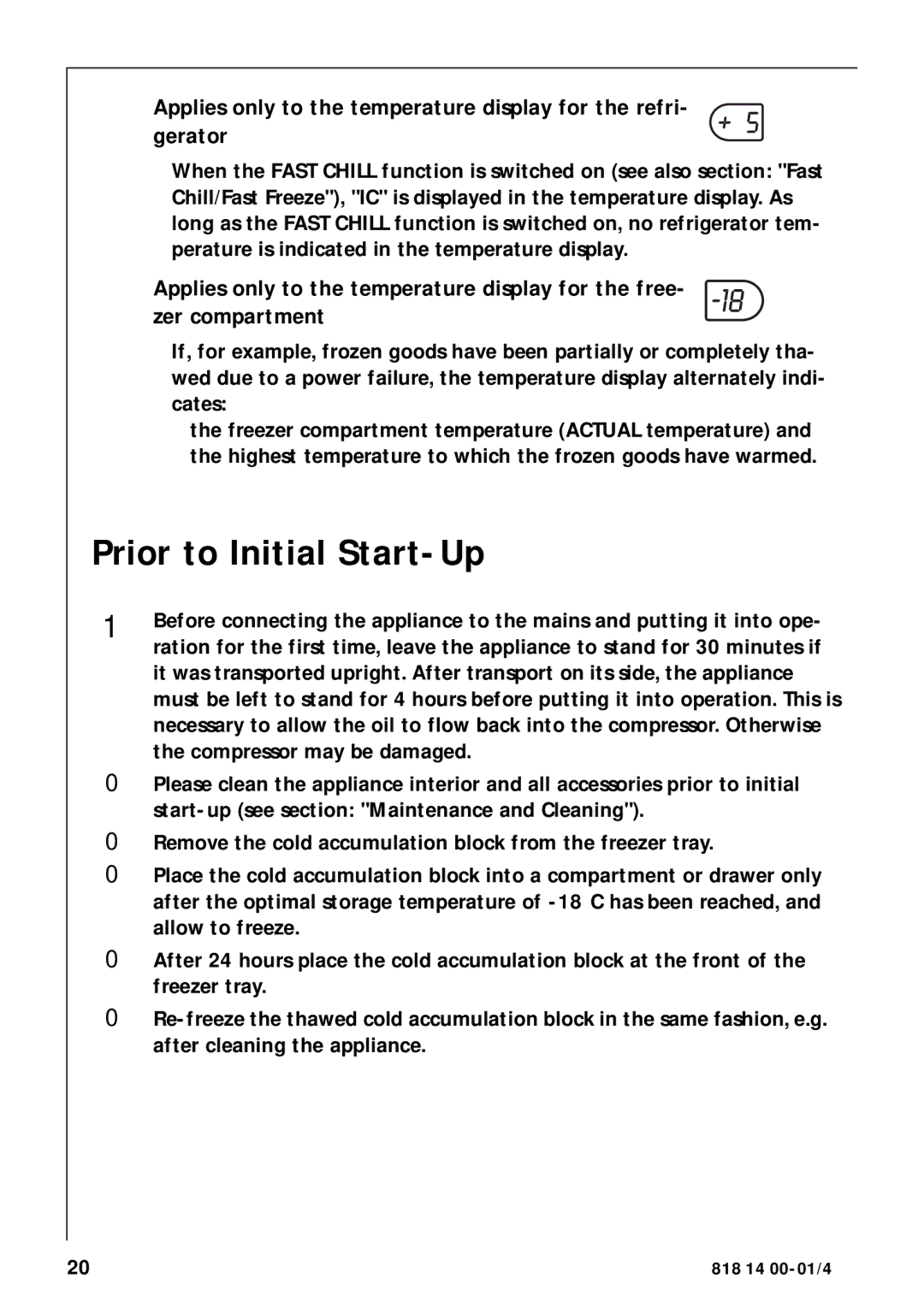 Electrolux SANTO 3274 manual Prior to Initial Start-Up 