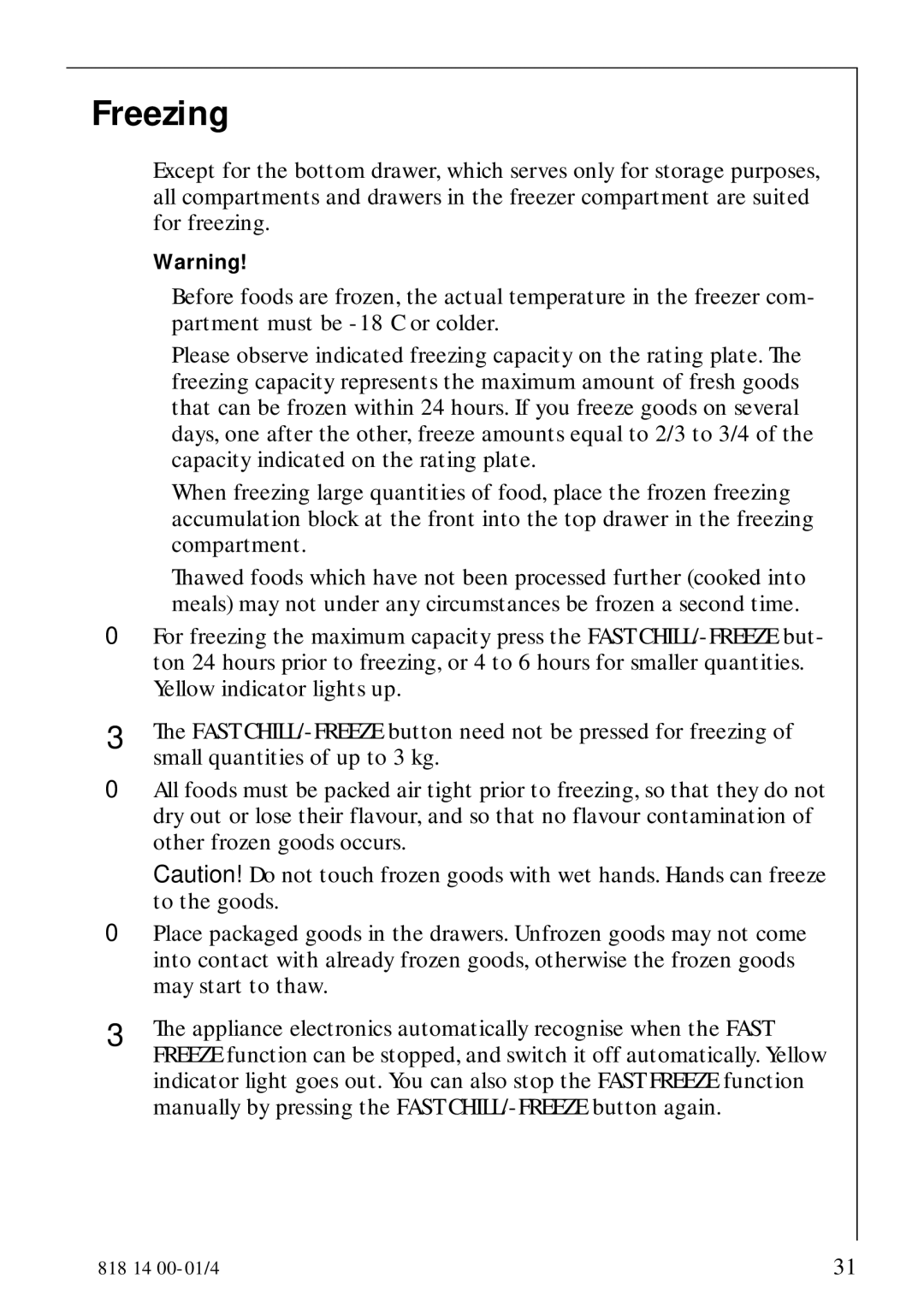 Electrolux SANTO 3274 manual Freezing 