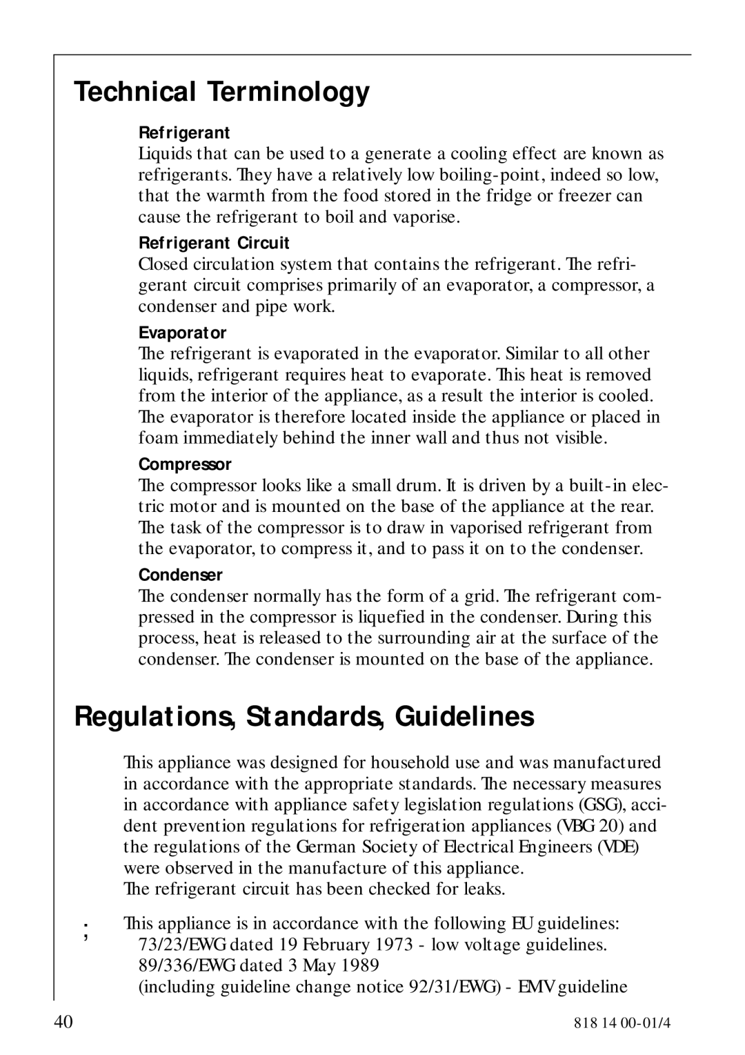 Electrolux SANTO 3274 manual Technical Terminology, Regulations, Standards, Guidelines 