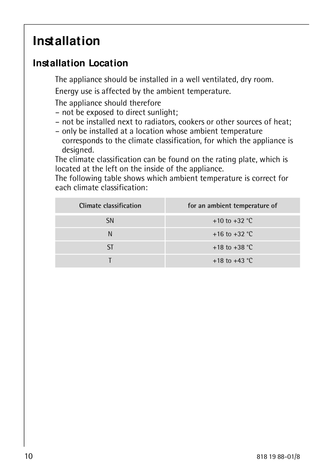 Electrolux SANTO 3675-6 KA manual Installation Location 