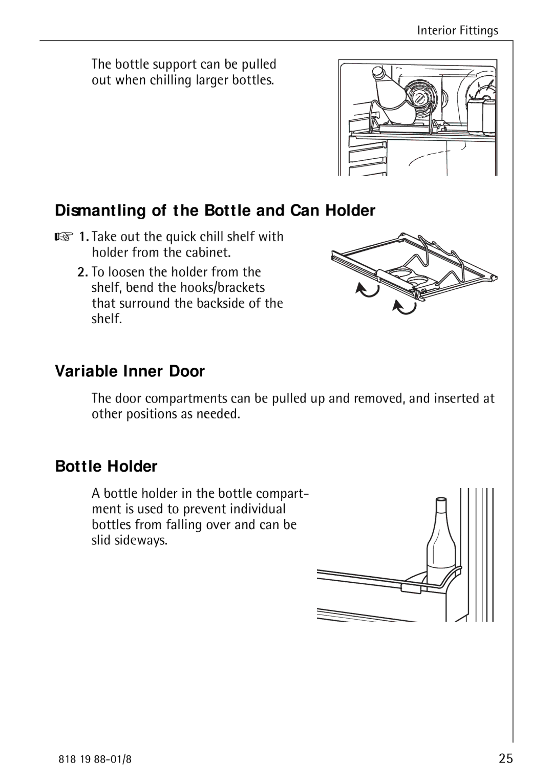 Electrolux SANTO 3675-6 KA manual Dismantling of the Bottle and Can Holder, Variable Inner Door, Bottle Holder 