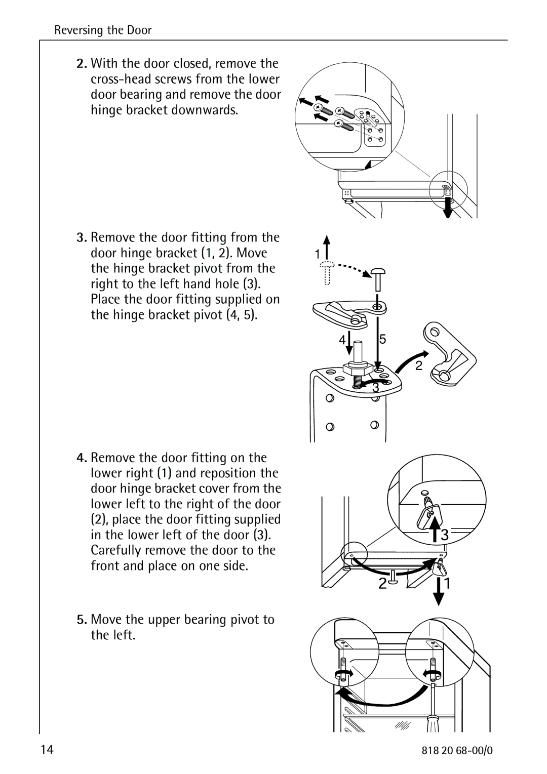 Electrolux SANTO 3678-6 KA manual Move the upper bearing pivot to Left 