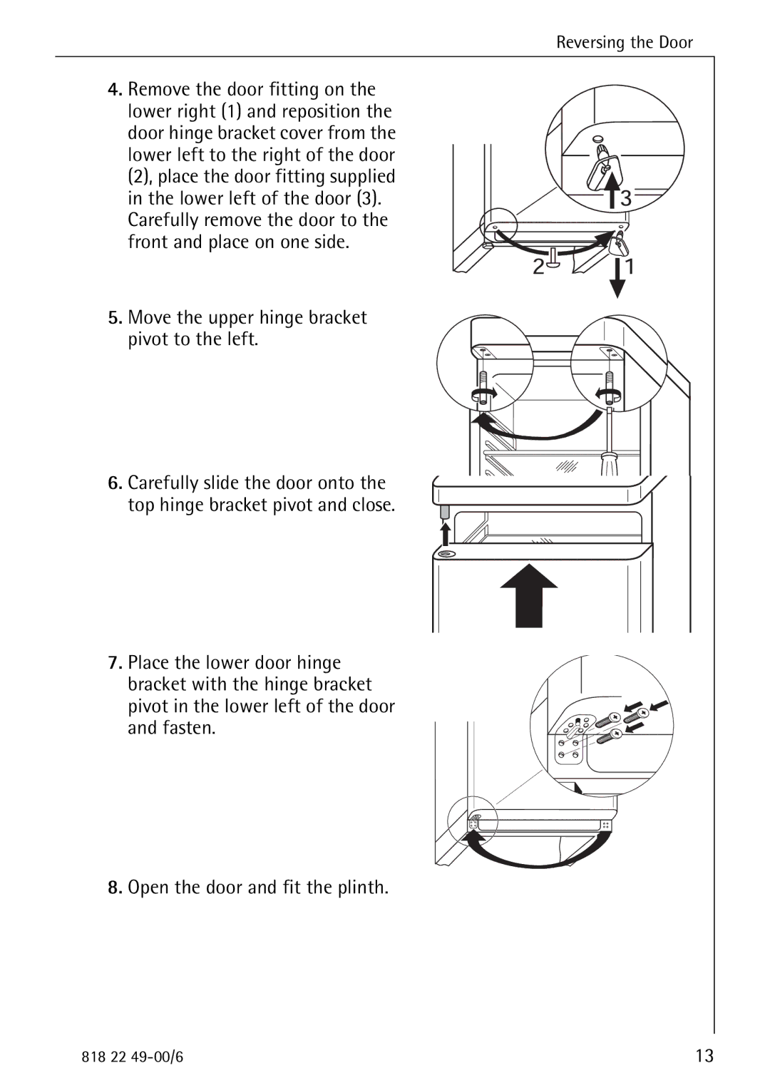 Electrolux SANTO 3778-8 KA manual Move the upper hinge bracket pivot to the left 