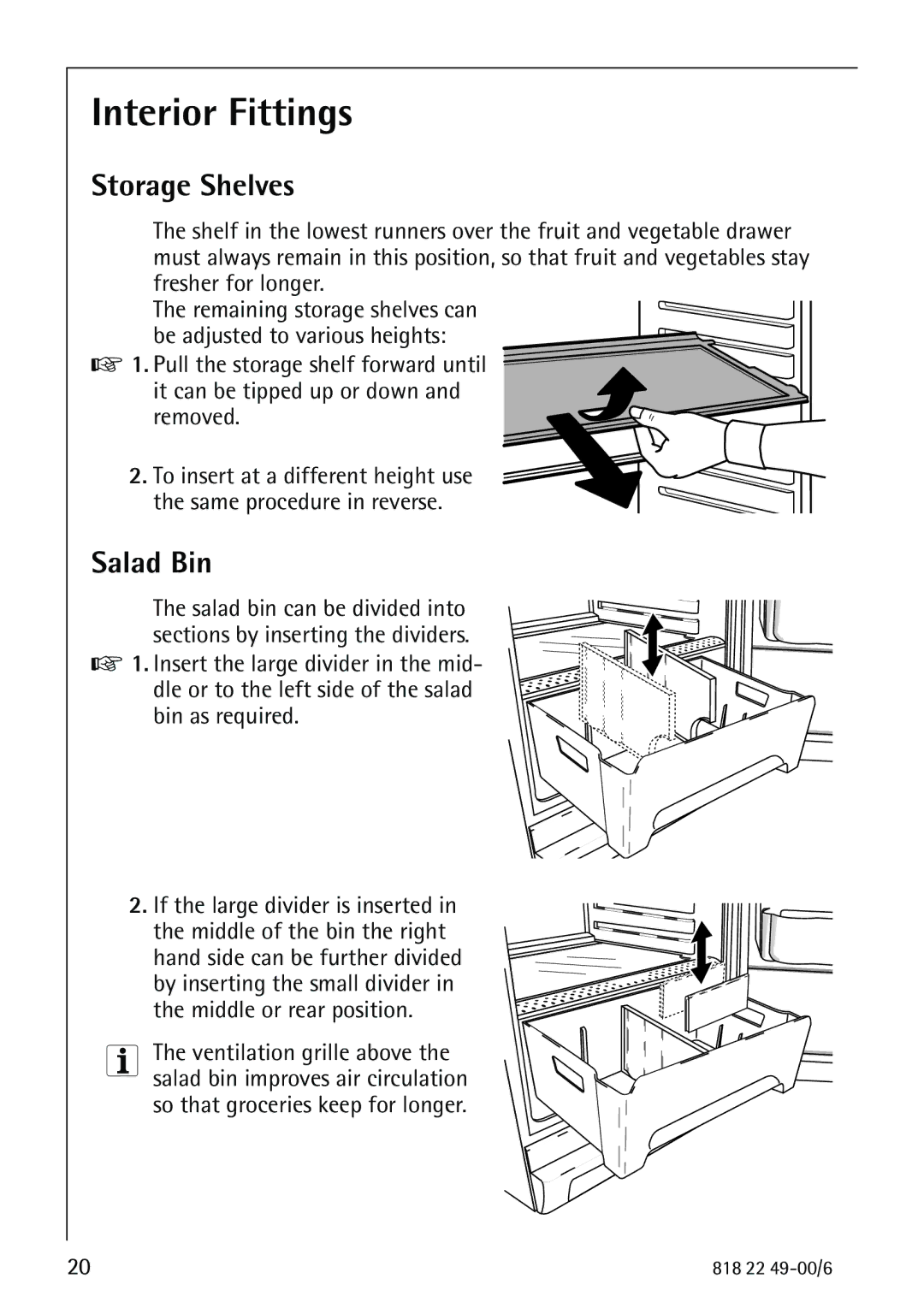 Electrolux SANTO 3778-8 KA manual Interior Fittings, Storage Shelves, Salad Bin 