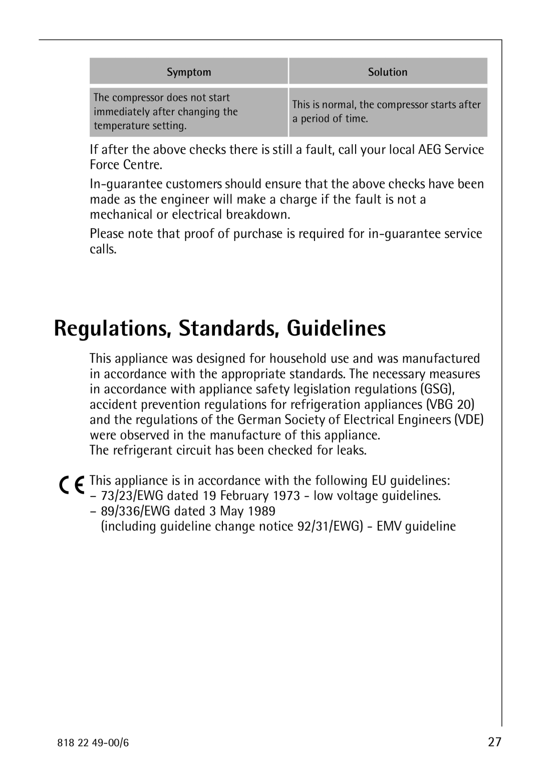 Electrolux SANTO 3778-8 KA manual Regulations, Standards, Guidelines 