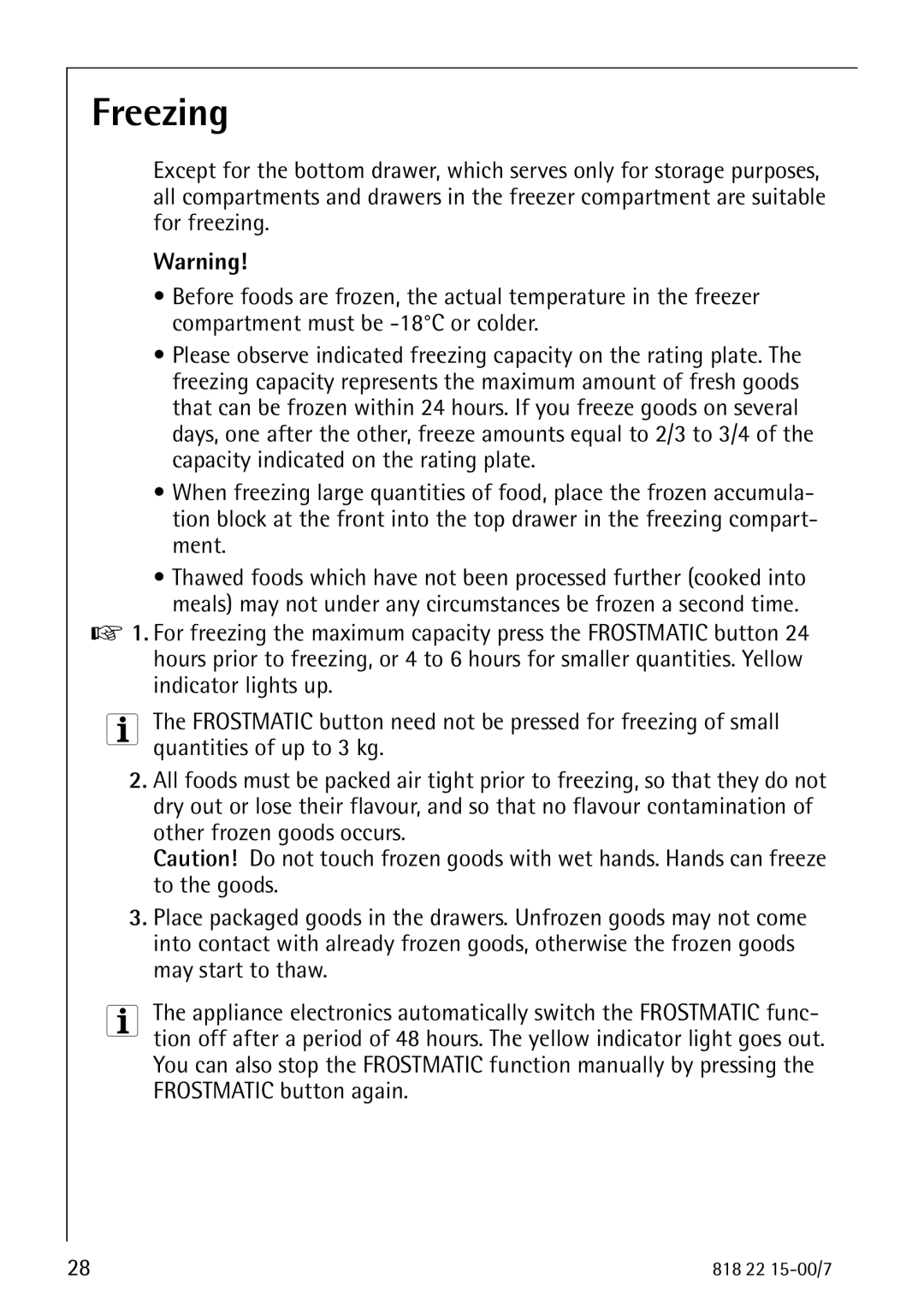 Electrolux SANTO 3843 manual Freezing 