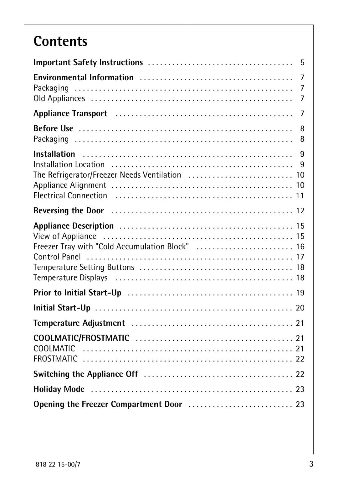 Electrolux SANTO 3843 manual Contents 