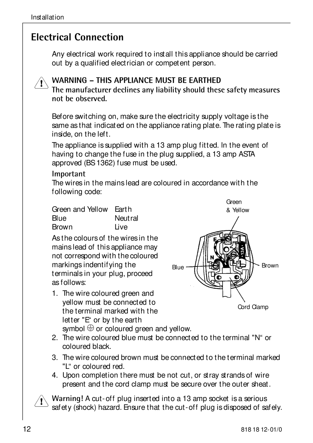 Electrolux SANTO 4085-8 KG manual Electrical Connection 