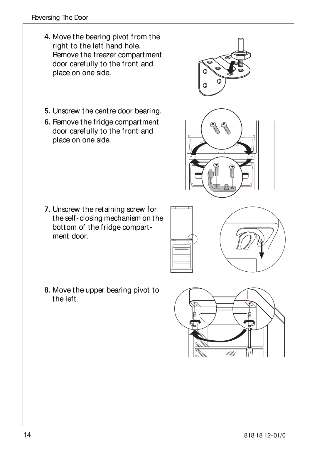 Electrolux SANTO 4085-8 KG manual Unscrew the centre door bearing 