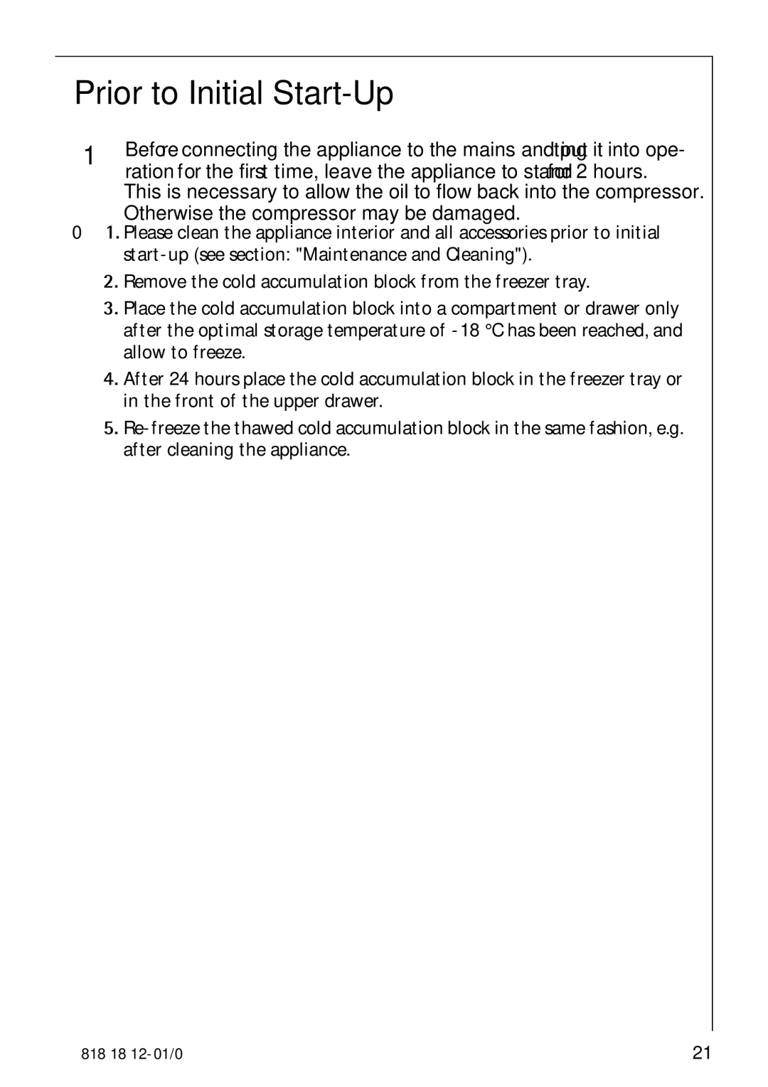 Electrolux SANTO 4085-8 KG manual Prior to Initial Start-Up 