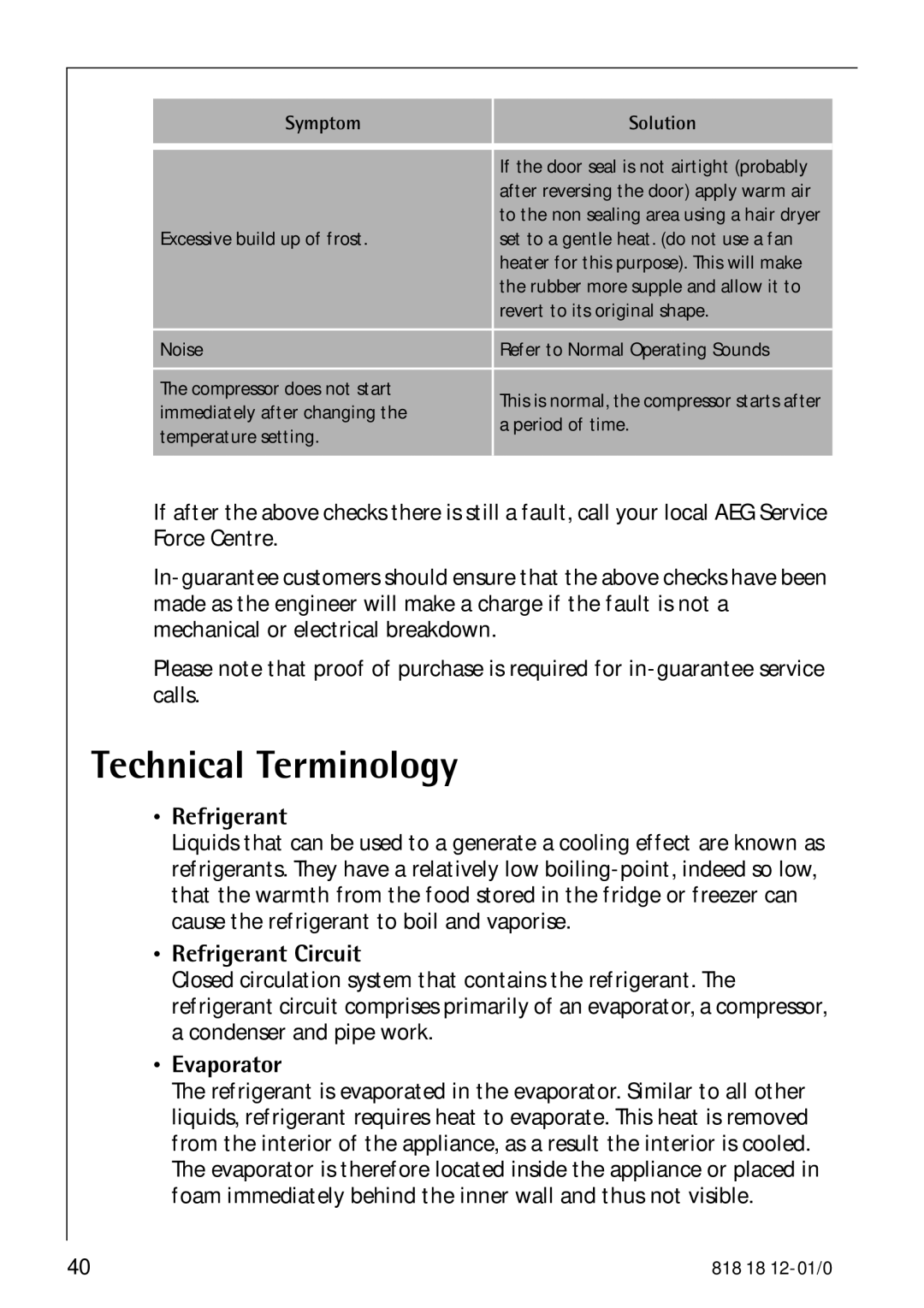 Electrolux SANTO 4085-8 KG manual Technical Terminology, Refrigerant Circuit, Evaporator 