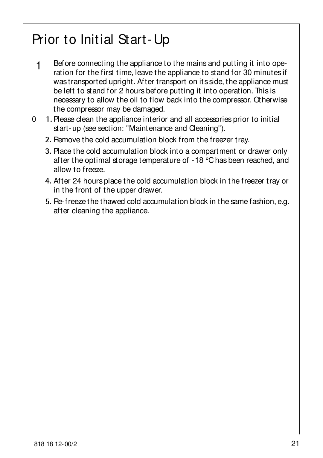 Electrolux SANTO 4085 operating instructions Prior to Initial Start-Up 