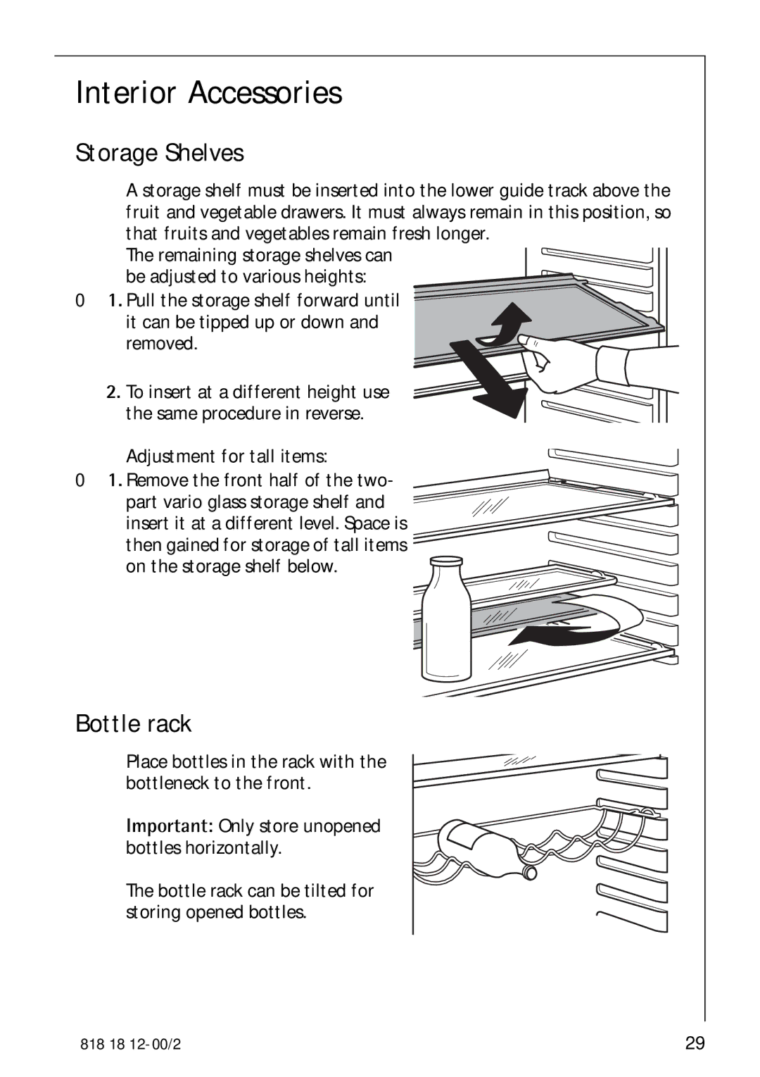 Electrolux SANTO 4085 operating instructions Interior Accessories, Storage Shelves, Bottle rack 