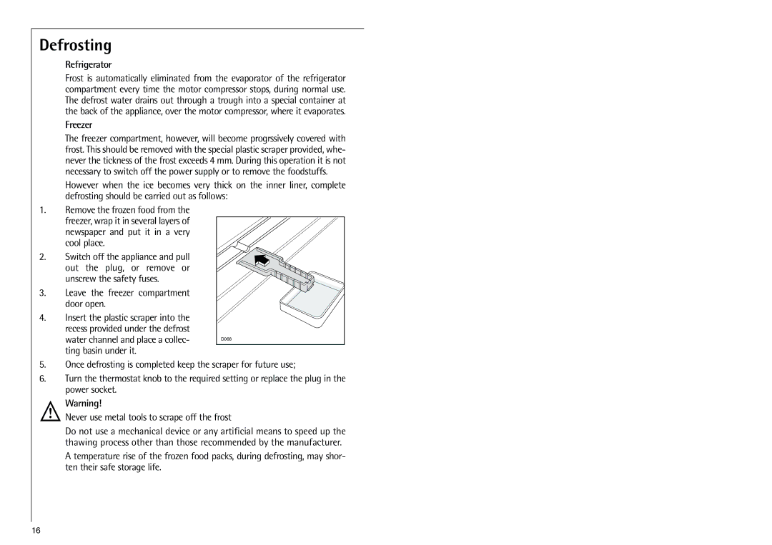 Electrolux SANTO 70312 manual Defrosting, Refrigerator 