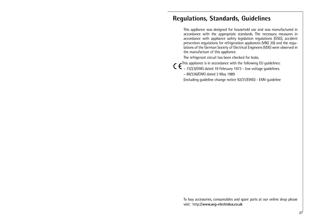 Electrolux SANTO 70348 KG manual Regulations, Standards, Guidelines 