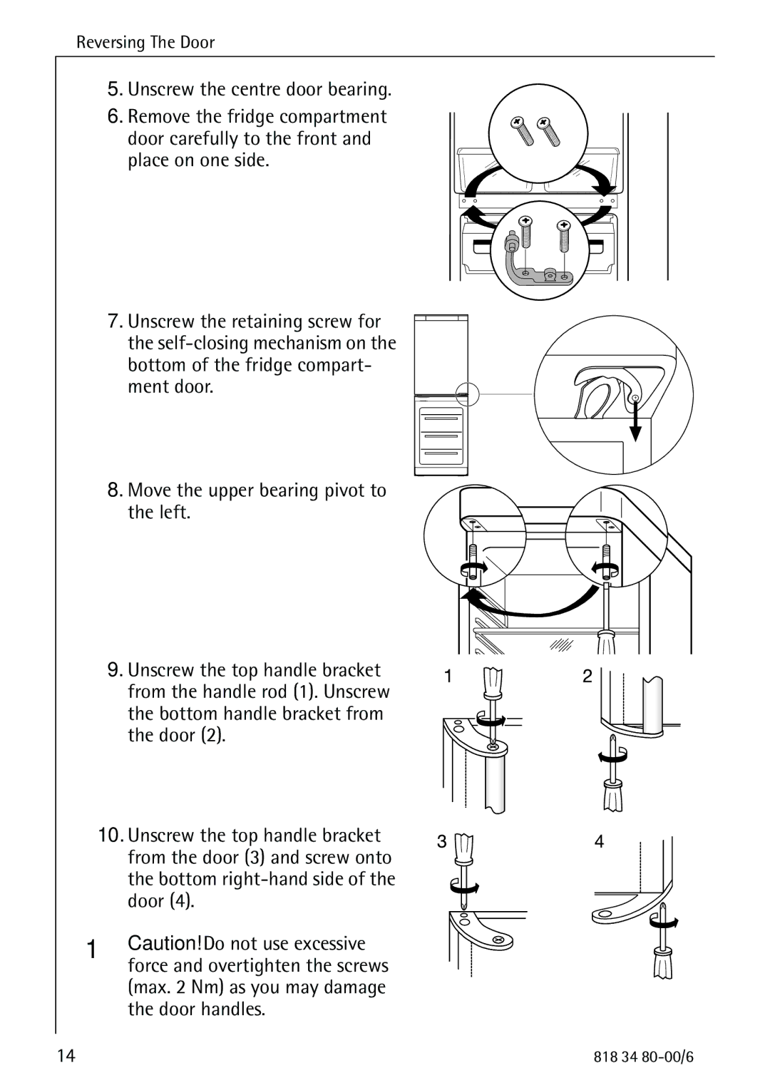 Electrolux SANTO 70388 KG manual Unscrew the centre door bearing 