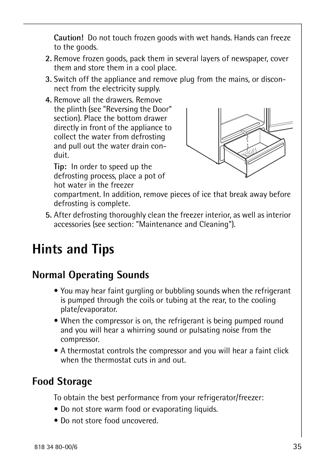 Electrolux SANTO 70388 KG manual Hints and Tips, Normal Operating Sounds, Food Storage 