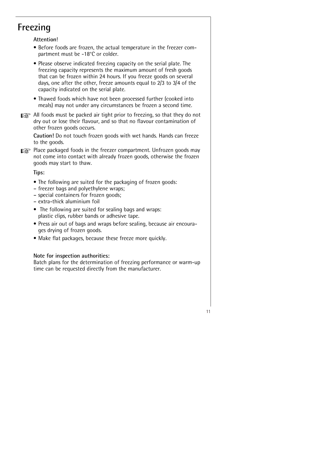 Electrolux SANTO 70398-DT manual Freezing 