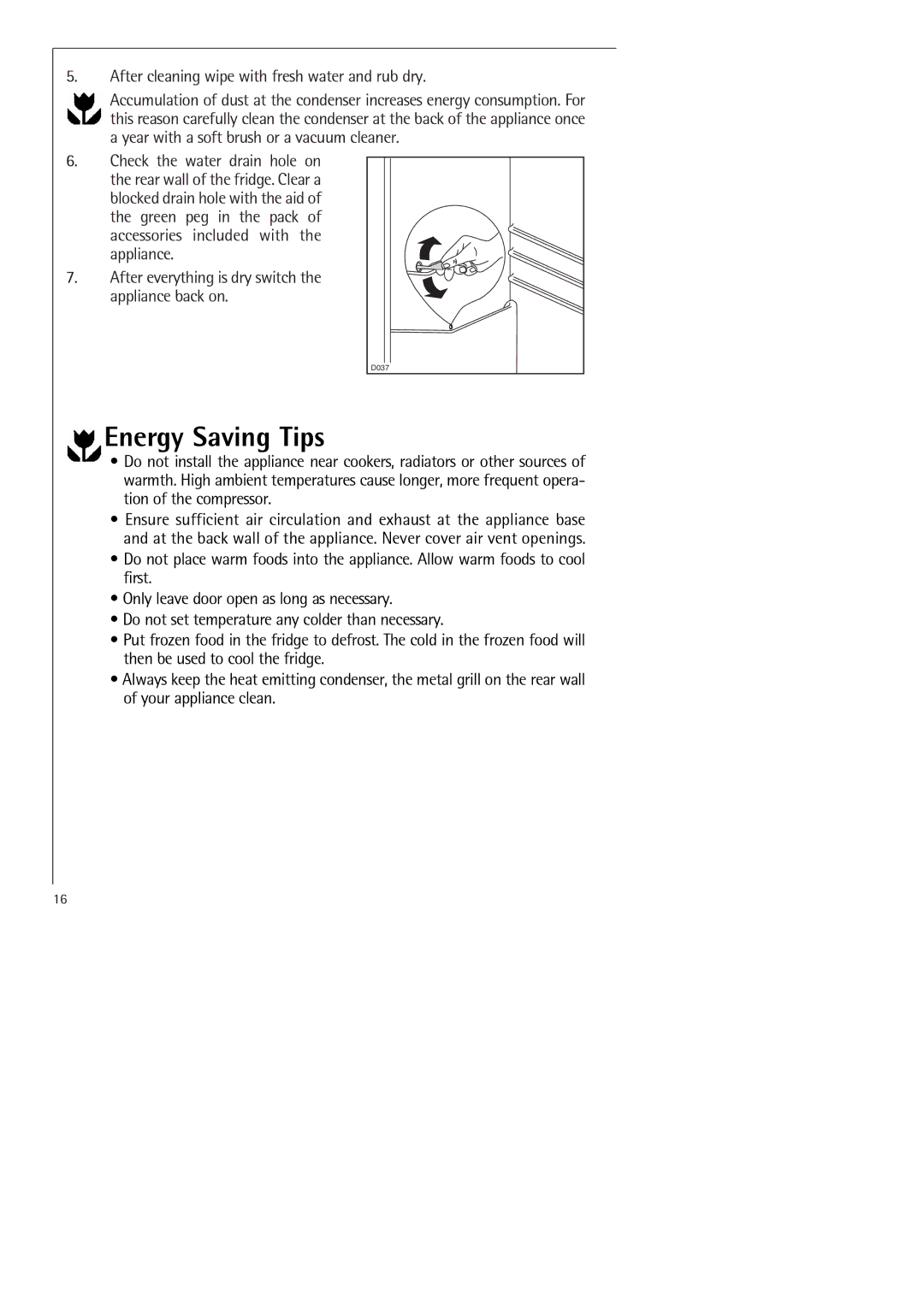 Electrolux SANTO 70398-DT manual Energy Saving Tips, After cleaning wipe with fresh water and rub dry 