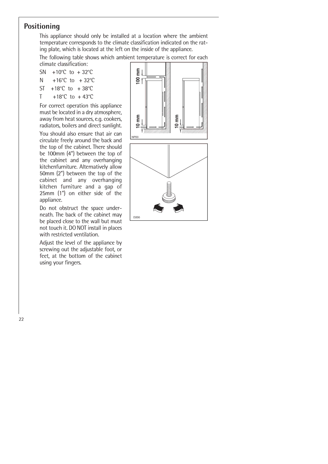 Electrolux SANTO 70398-DT manual 100 mm 10 mm 