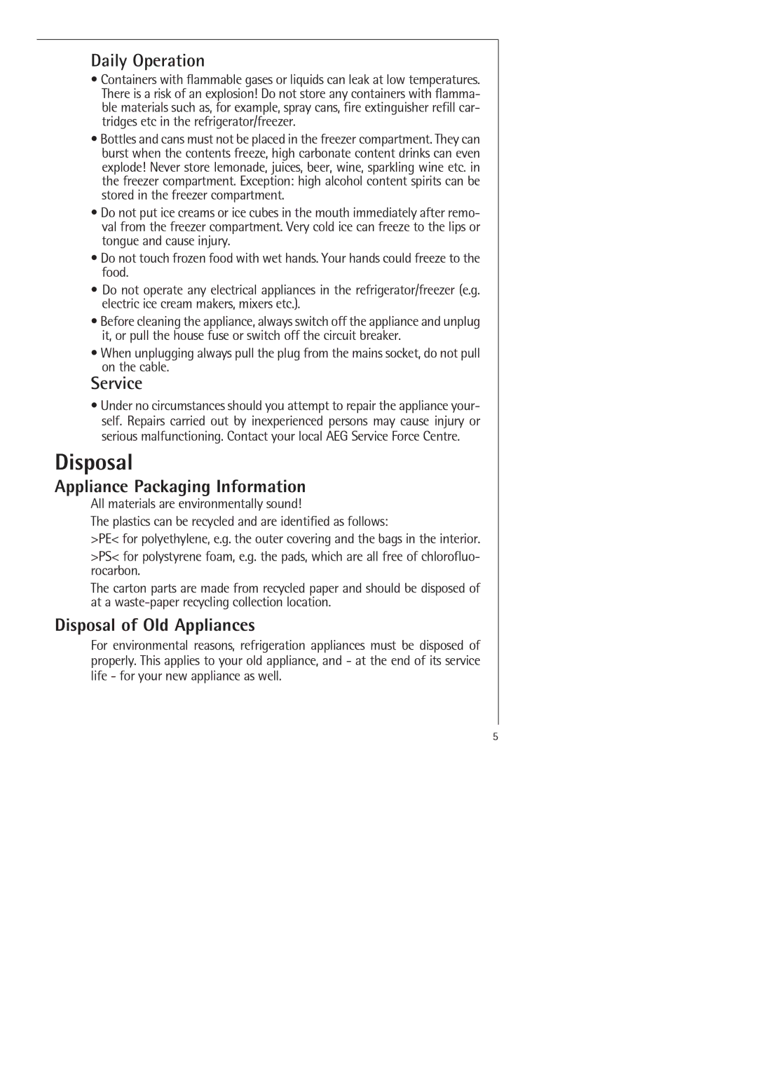 Electrolux SANTO 70398-DT manual Disposal, Daily Operation, Service 