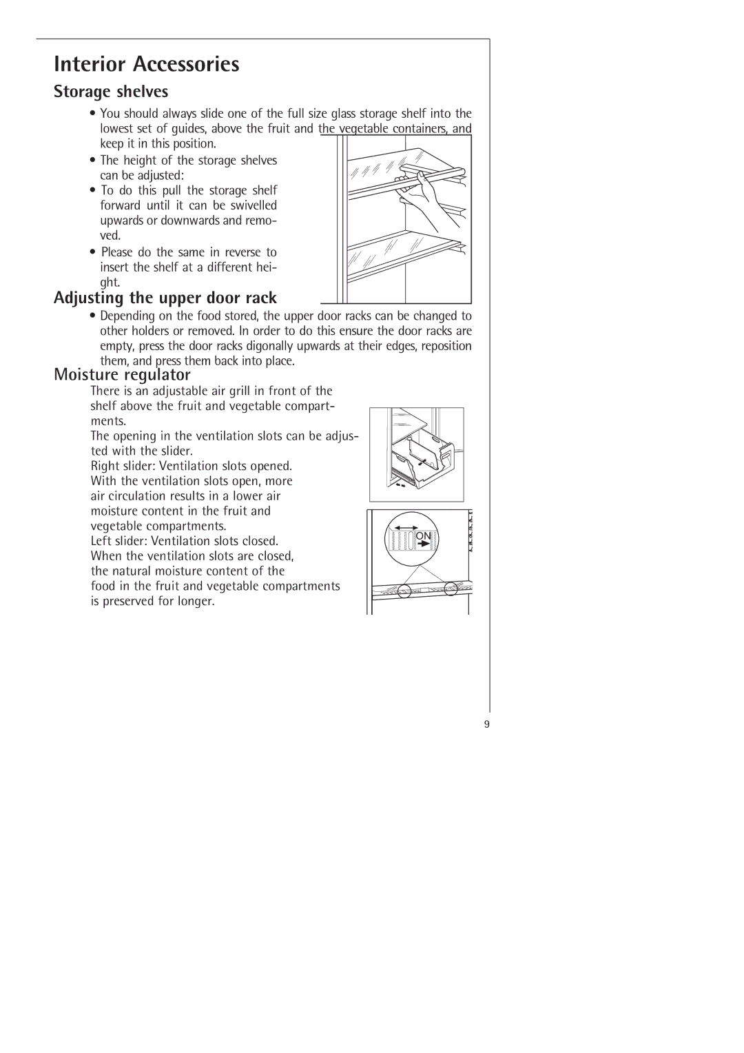 Electrolux SANTO 70398-DT manual Interior Accessories, Moisture regulator 