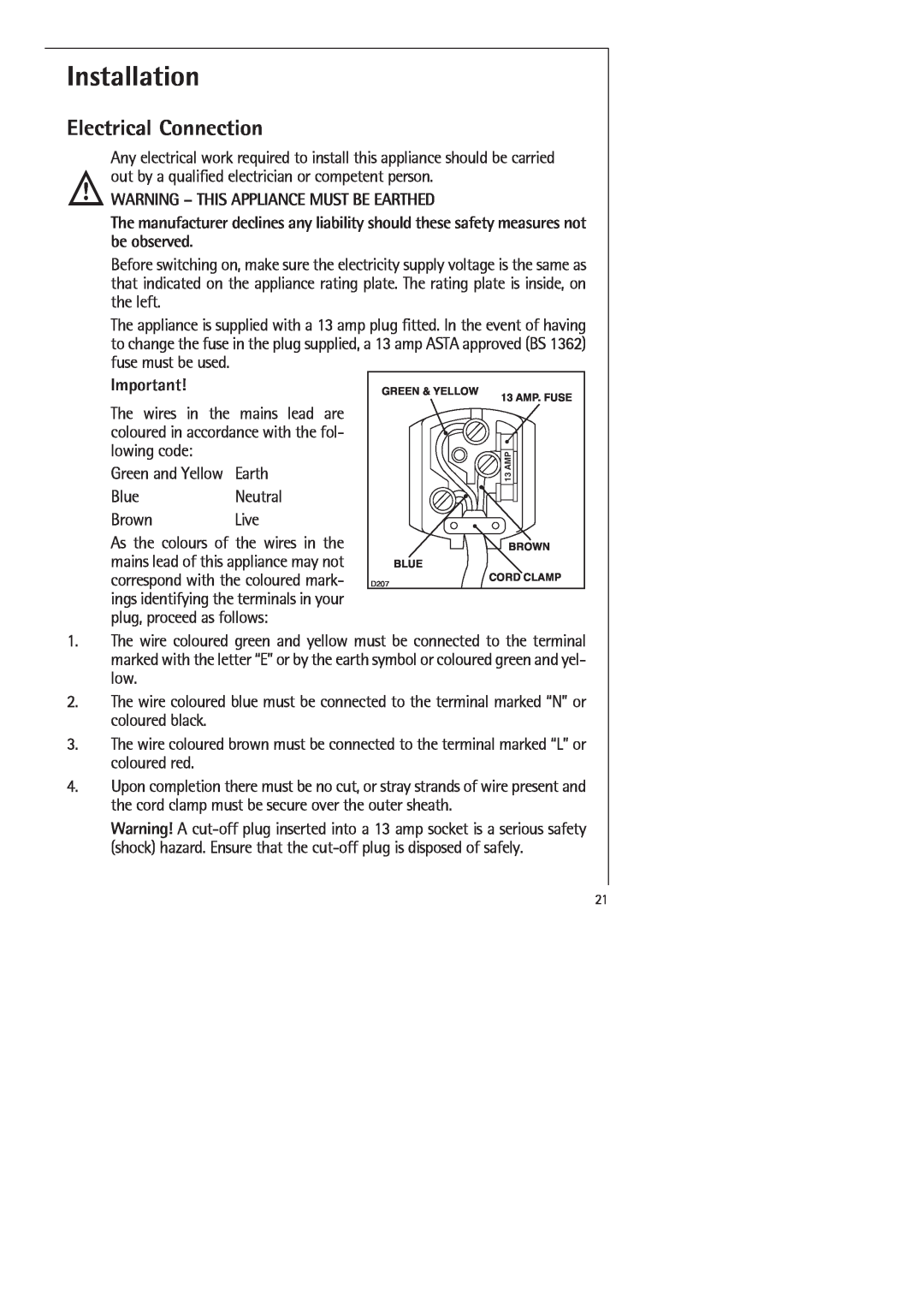 Electrolux SANTO 70398-DT manual Installation, Electrical Connection 