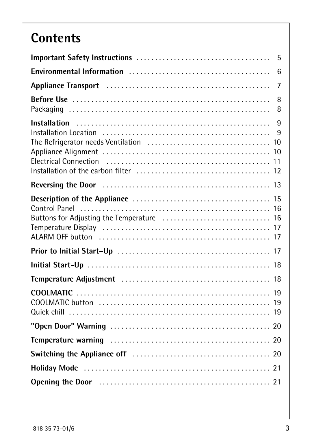 Electrolux SANTO 72340 KA operating instructions Contents 