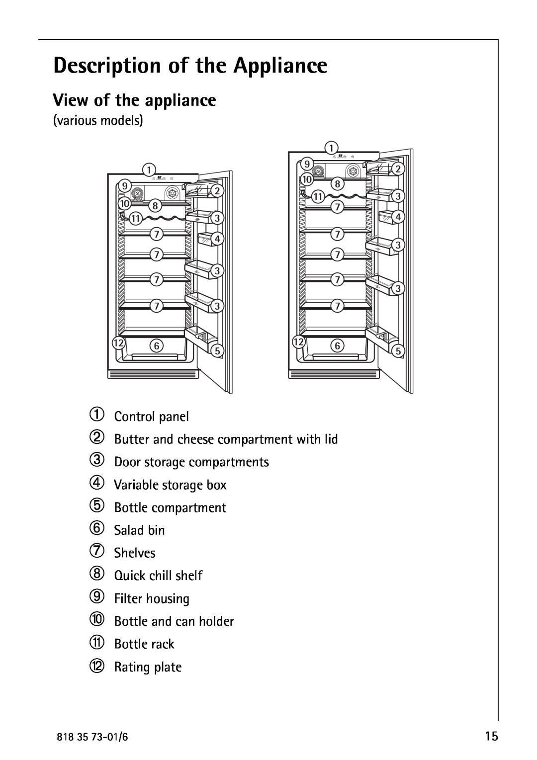 Electrolux SANTO 72340 KA operating instructions Description of the Appliance, View of the appliance 