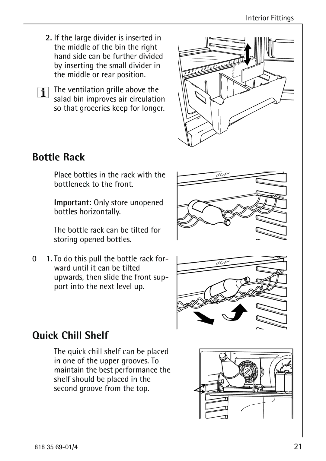 Electrolux SANTO 72358 KA1 manual Bottle Rack, Quick Chill Shelf 