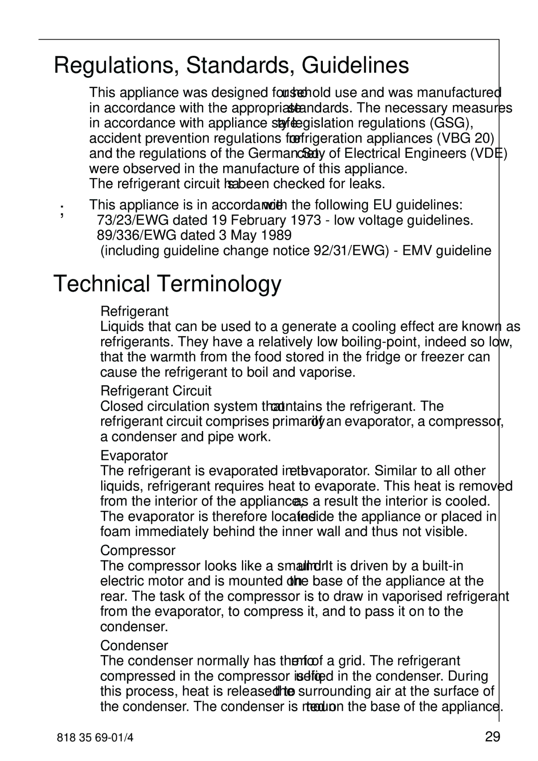 Electrolux SANTO 72358 KA1 manual Regulations, Standards, Guidelines, Technical Terminology 