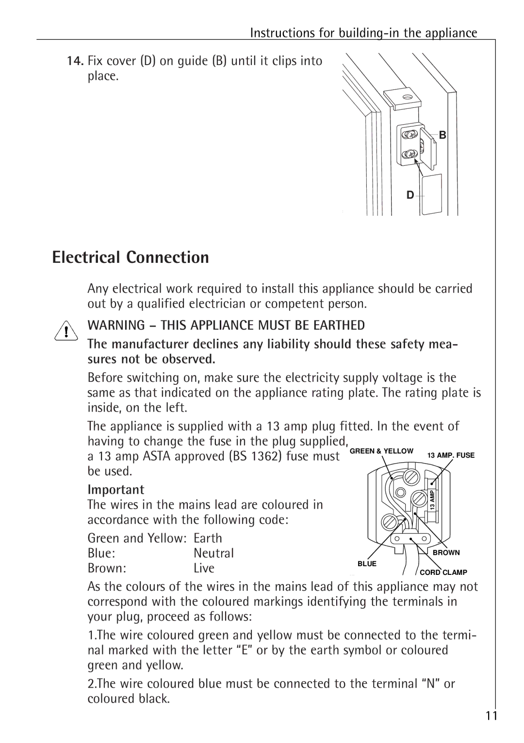 Electrolux SANTO K 78800 installation instructions Electrical Connection 