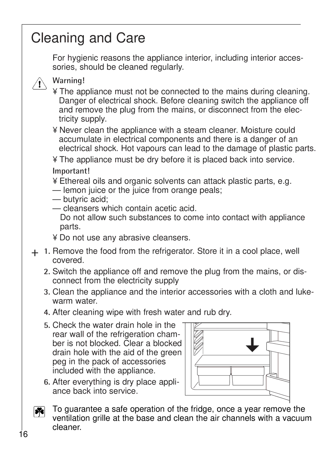 Electrolux SANTO K 78800 installation instructions Cleaning and Care 