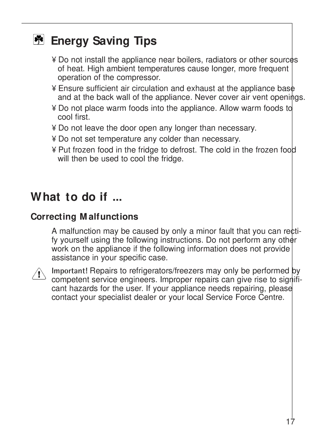 Electrolux SANTO K 78800 installation instructions Energy Saving Tips, What to do if, Correcting Malfunctions 