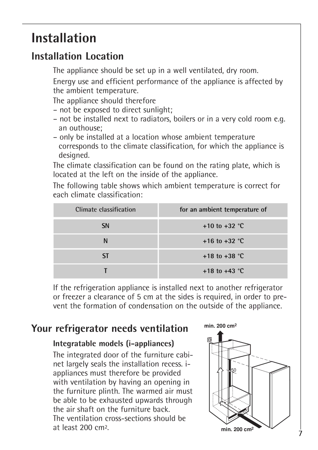 Electrolux SANTO K 78800 installation instructions Installation Location, Integratable models i-appliances 