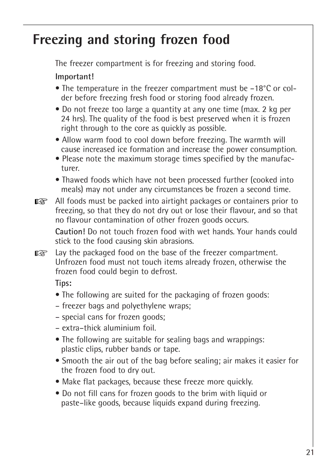 Electrolux SANTO U 66040i installation instructions Freezing and storing frozen food, Tips 