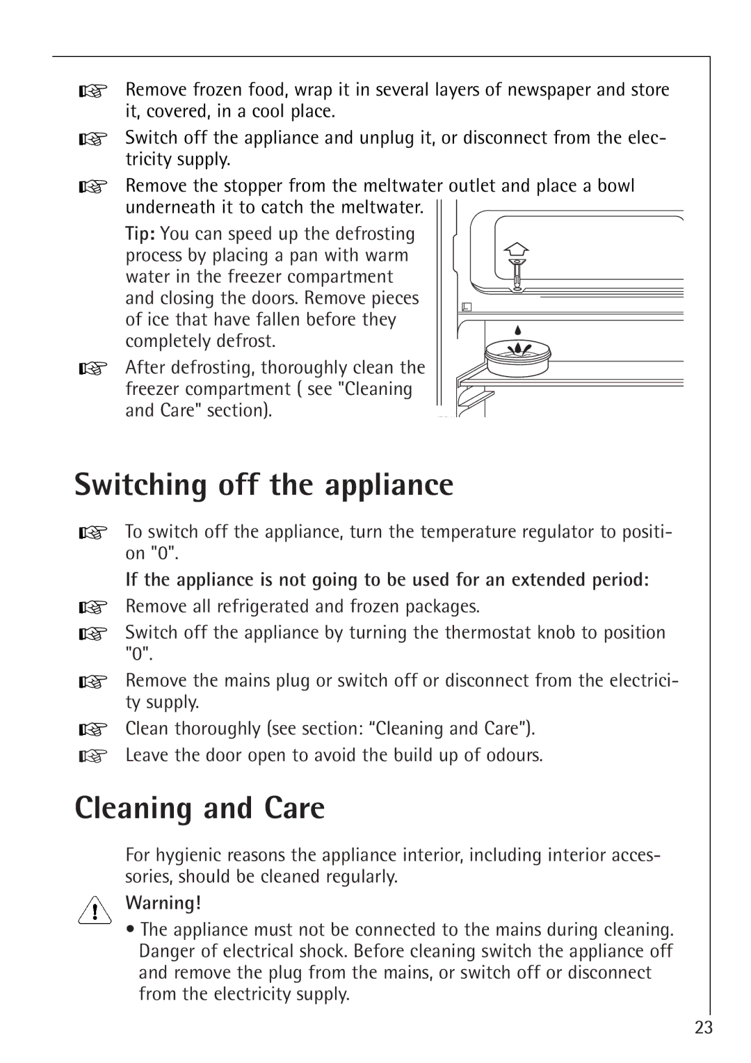 Electrolux SANTO U 66040i installation instructions Switching off the appliance, Cleaning and Care 