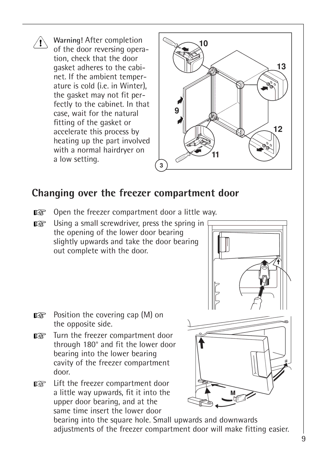 Electrolux SANTO U 66040i installation instructions Changing over the freezer compartment door 