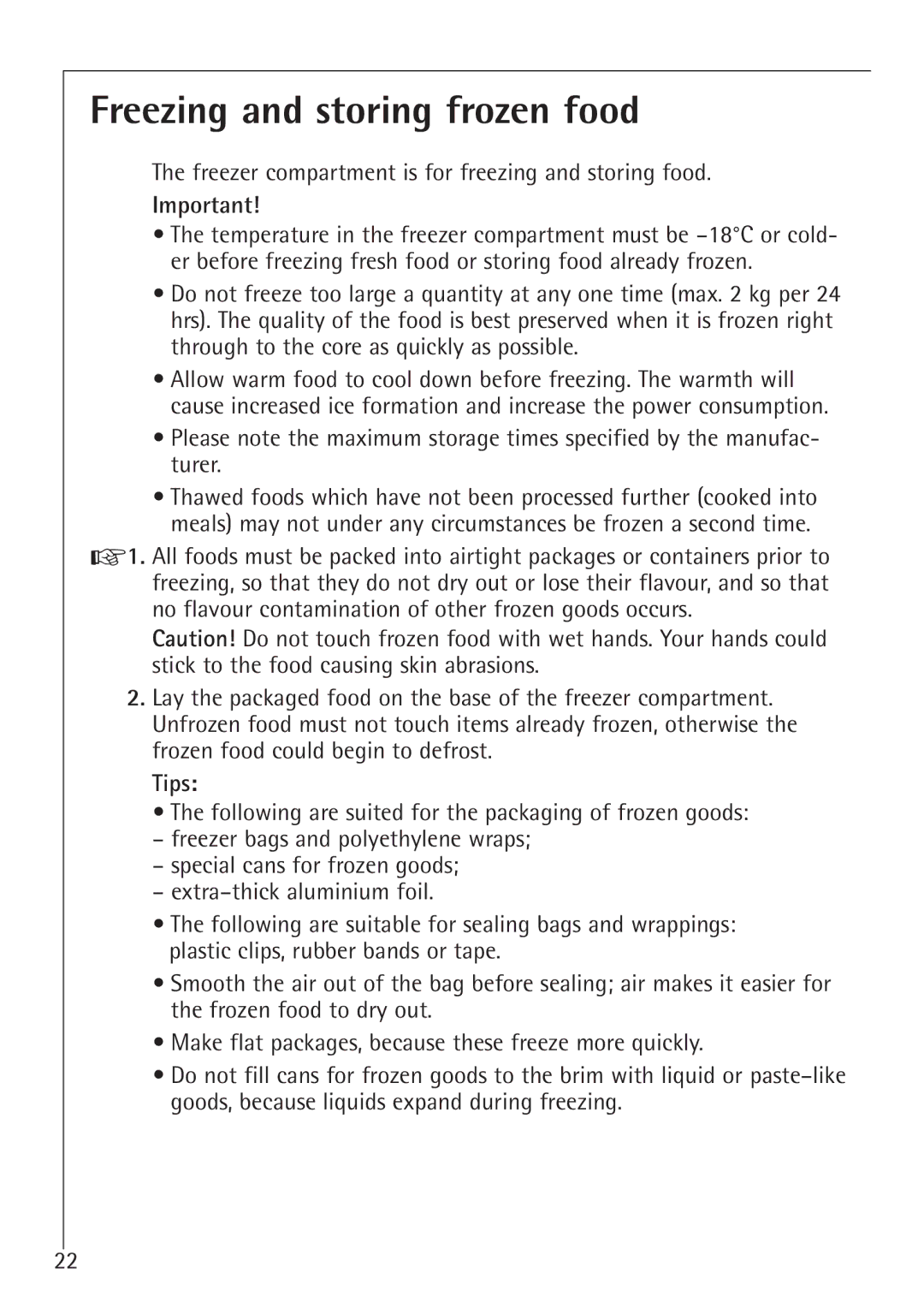 Electrolux SANTO U 86040 i Freezing and storing frozen food, Freezer compartment is for freezing and storing food, Tips 