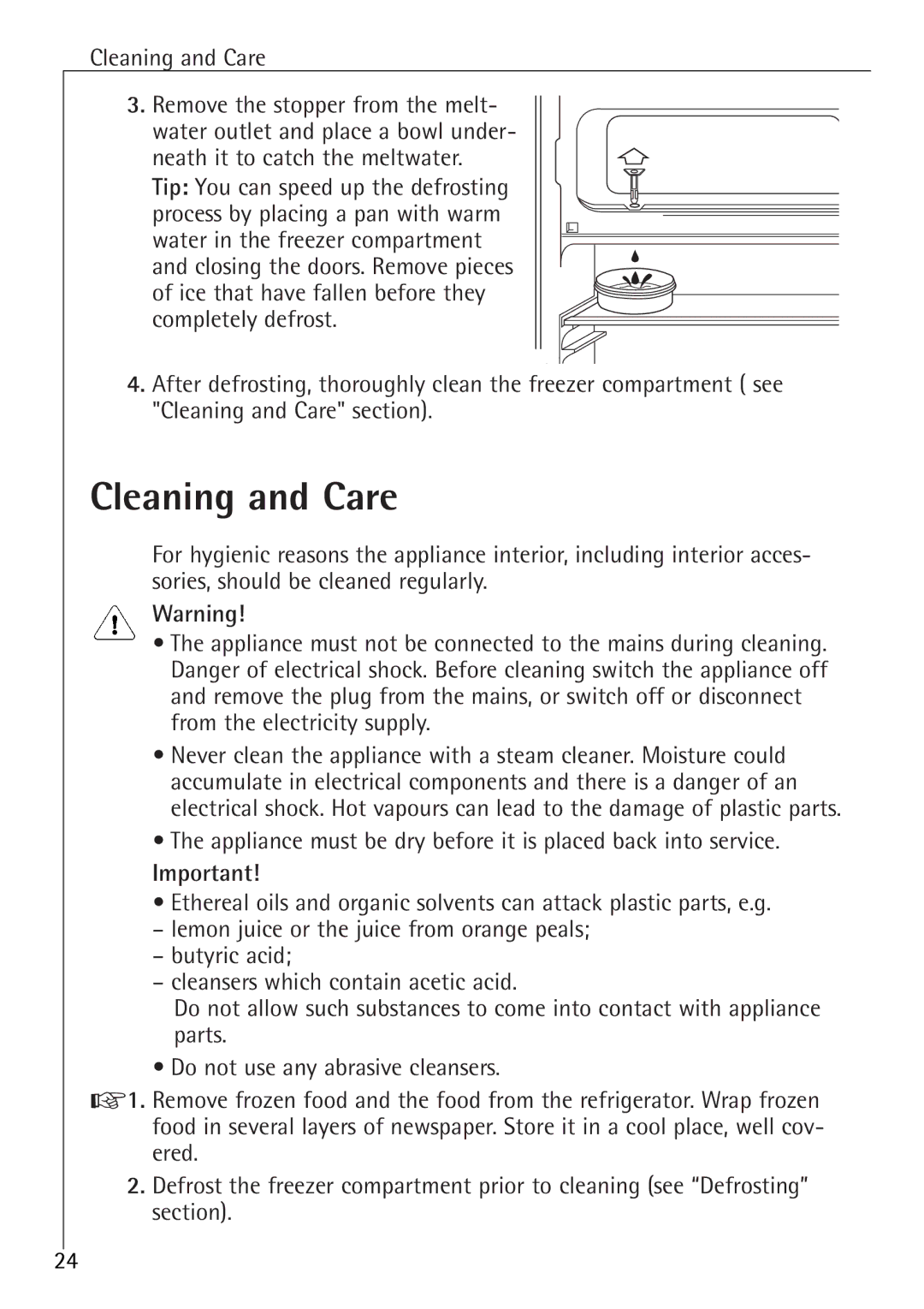 Electrolux SANTO U 86040 i installation instructions Cleaning and Care 