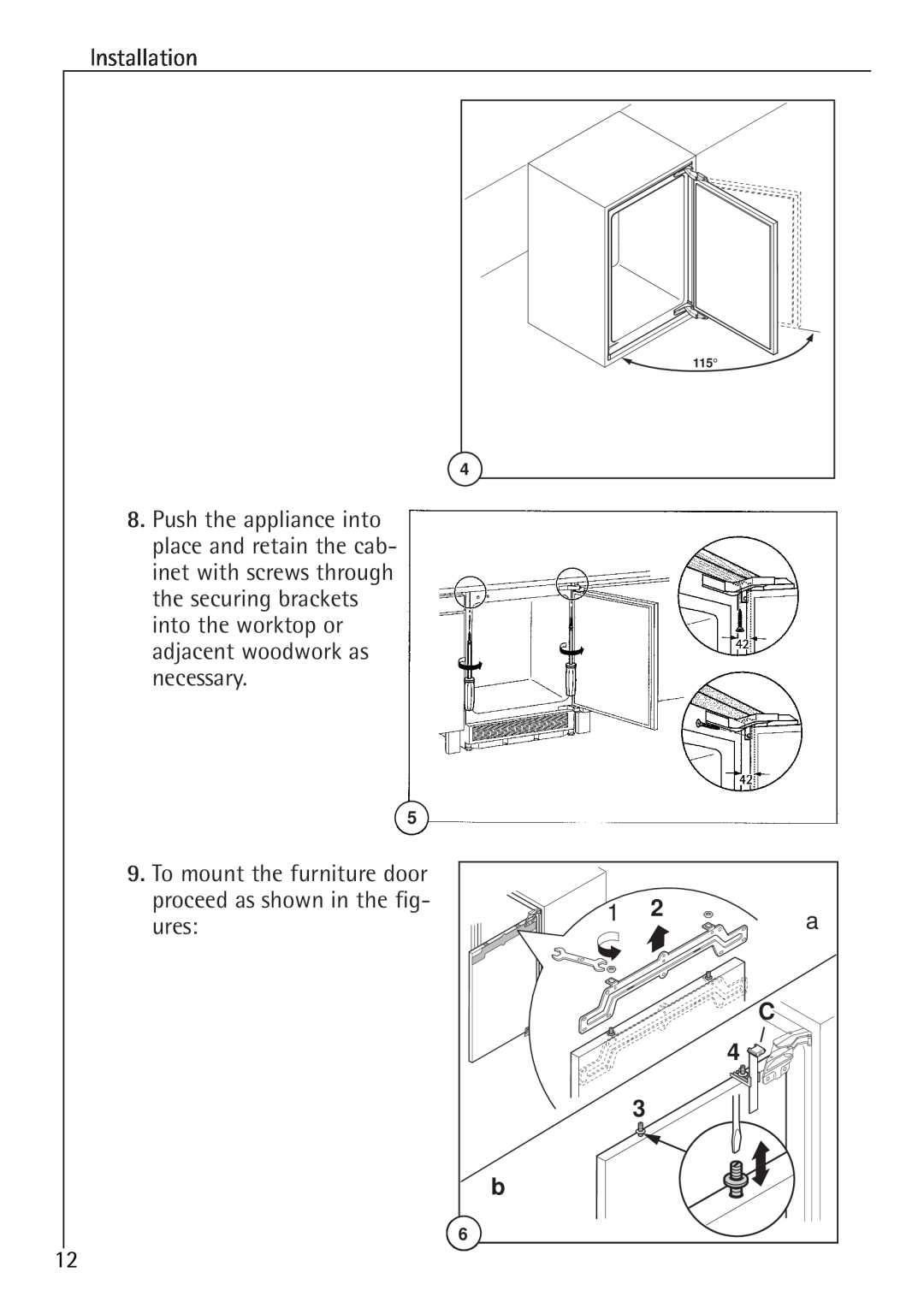 Electrolux SANTO U 86040 i installation instructions To mount the furniture door, ures, proceed as shown in the fig 
