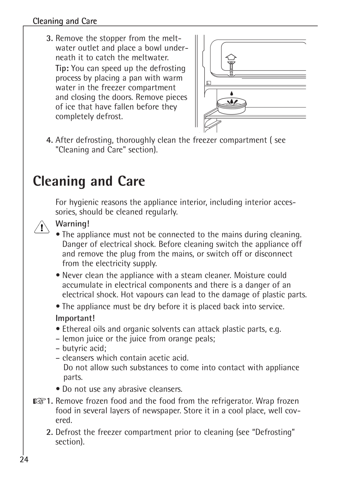 Electrolux SANTO U 86040 i installation instructions Cleaning and Care 