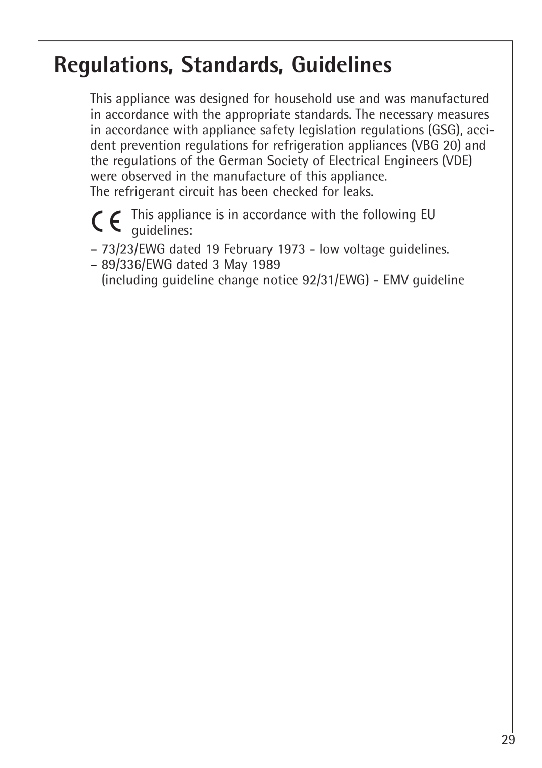Electrolux SANTO U 86040 i installation instructions Regulations, Standards, Guidelines 