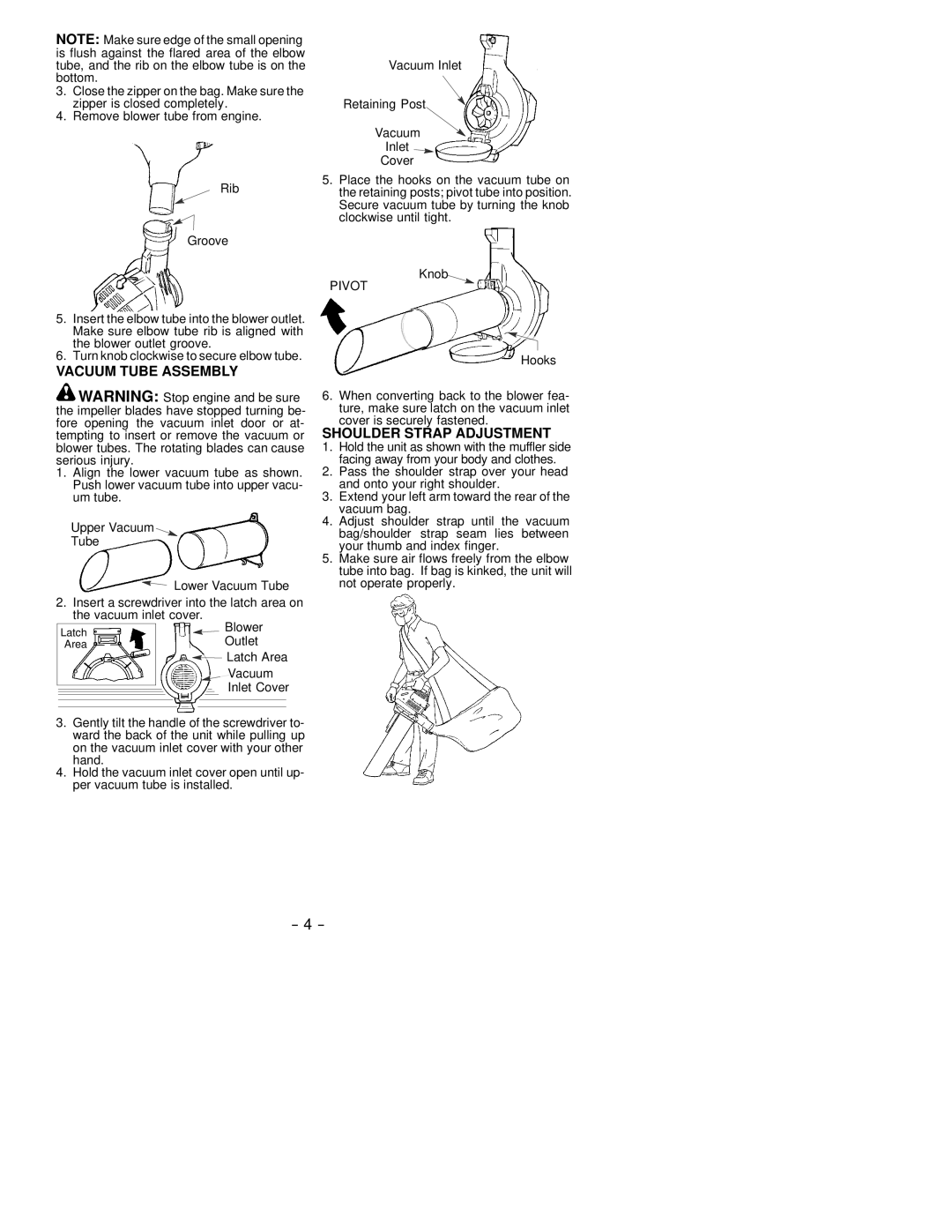 Electrolux SB2000M LE instruction manual Vacuum Tube Assembly, Shoulder Strap Adjustment 