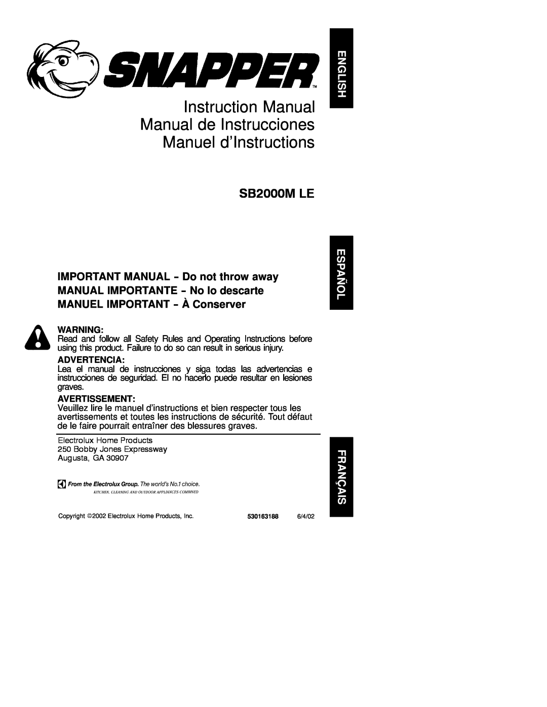 Electrolux SB2000M LE instruction manual Advertencia, Avertissement 