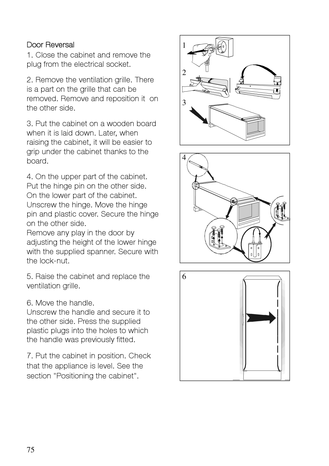 Electrolux SC361W10 user manual Door Reversal 