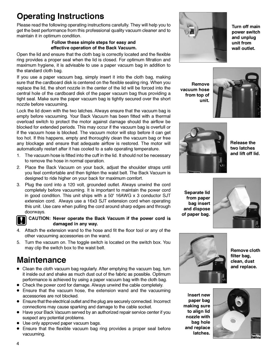 Electrolux SC412 warranty Operating Instructions, Maintenance 