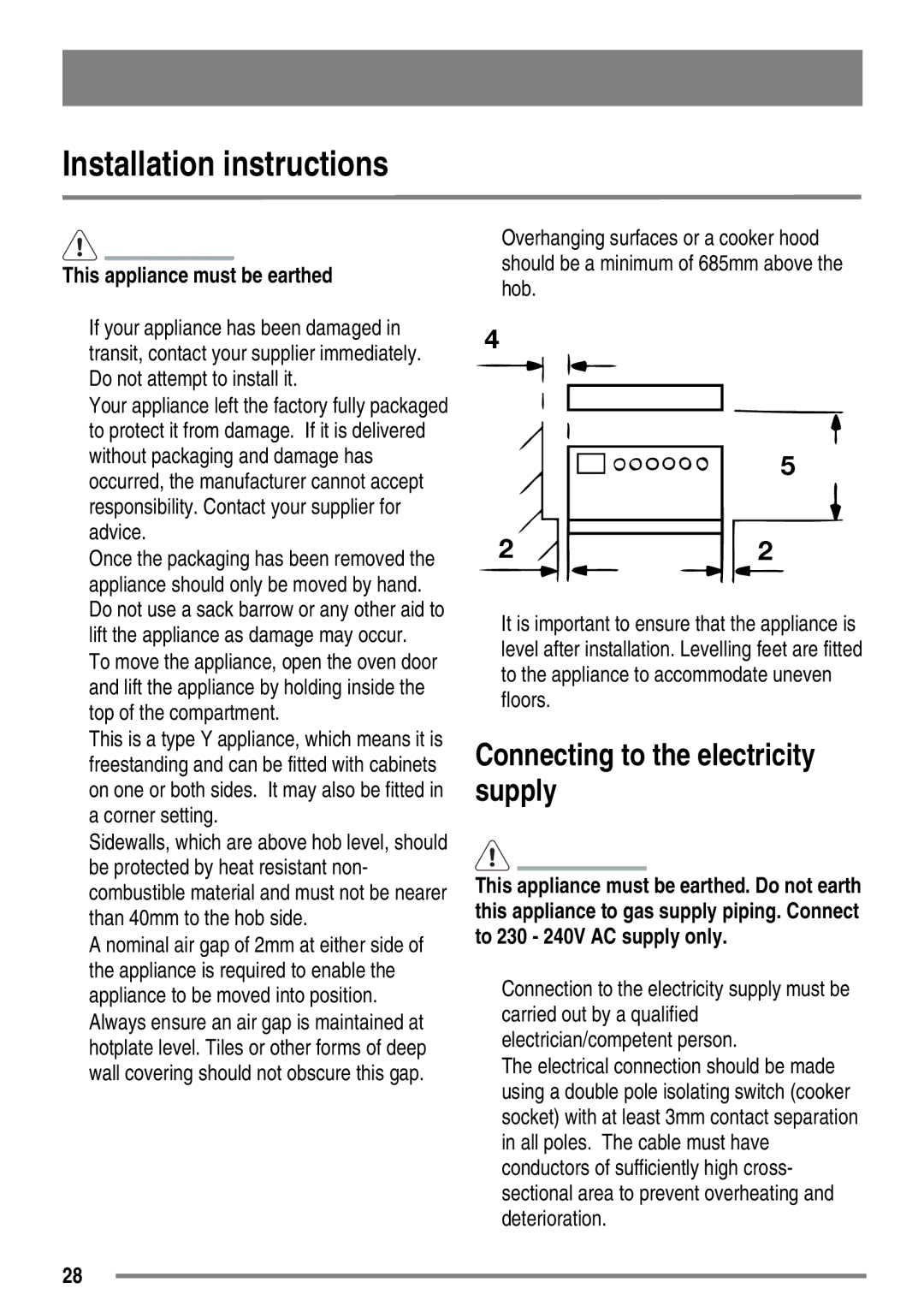 Electrolux SE501/1 Installation instructions, Connecting to the electricity supply, This appliance must be earthed 