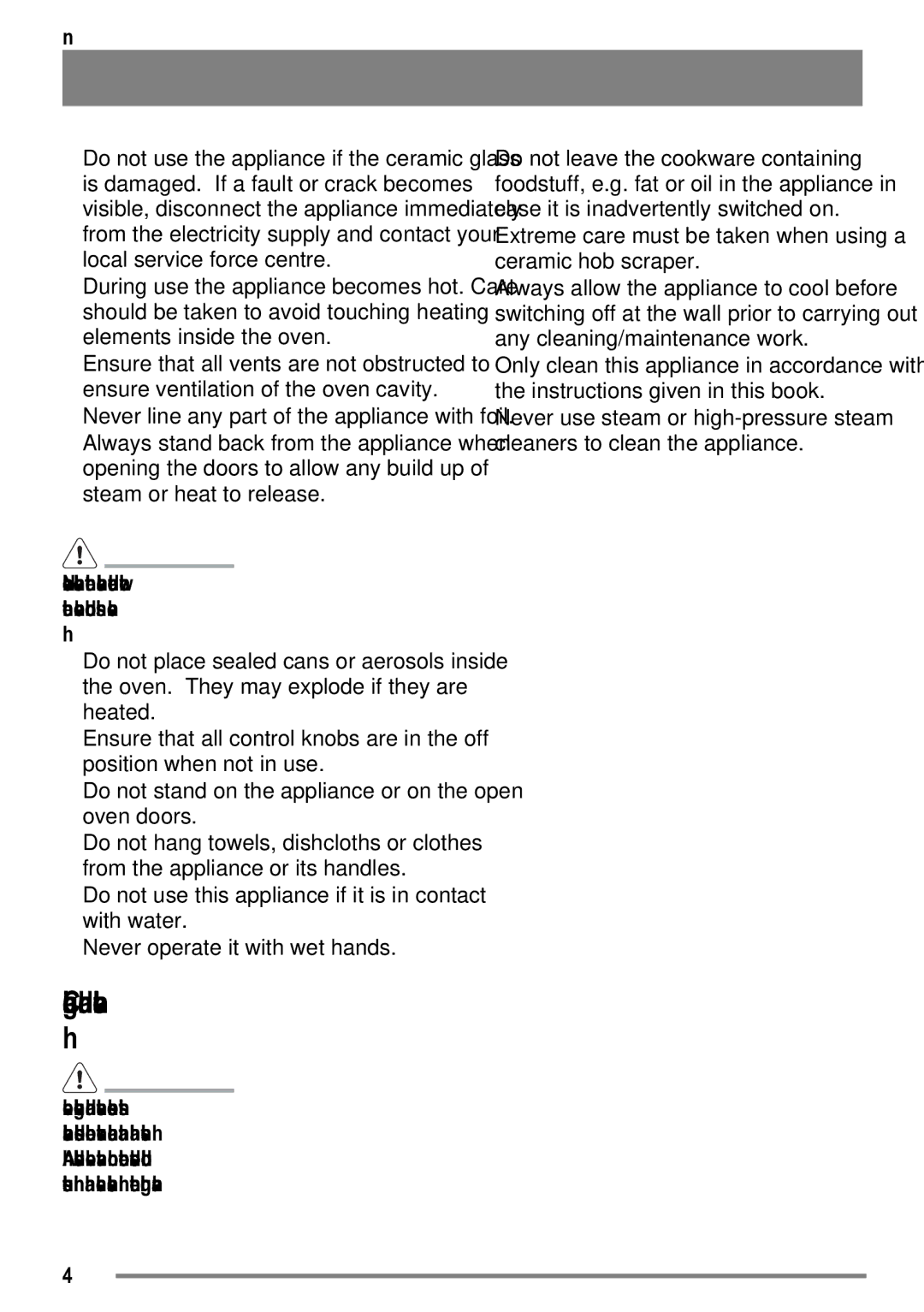 Electrolux SE501/1, SE500/1 Cleaning and maintenance, Extreme care must be taken when using a ceramic hob scraper 